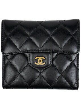 Chanel CC Logo Trifold Wallet Quilted Leather Black
